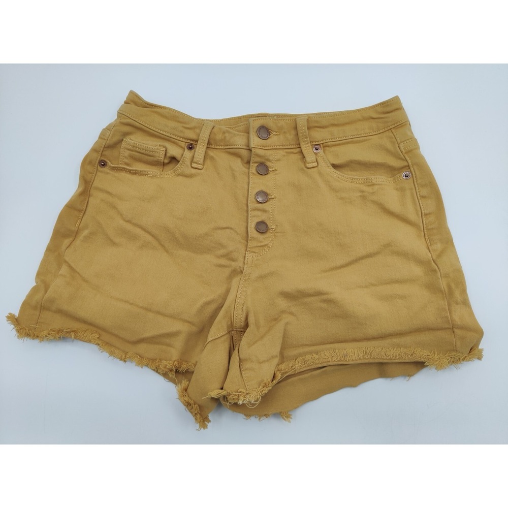 Universal Thread Womens Mustard Yellow High Rise Midi Button Fly Shorts 6/28